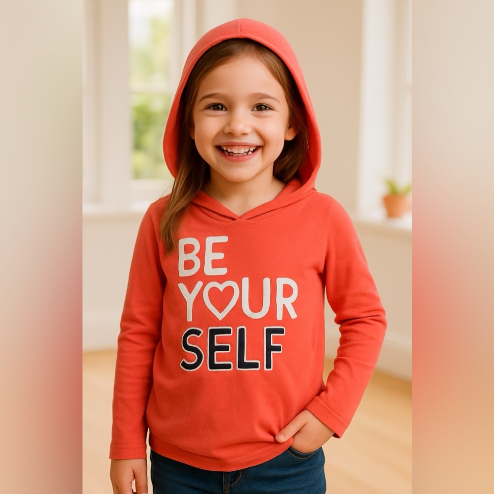 Carter's Vibrant Orange Hoodie with Be Your Self Print